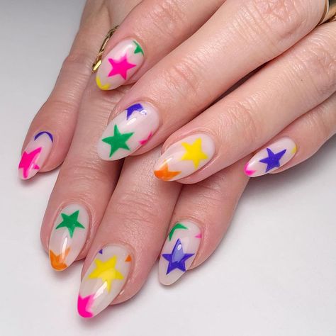 Sarah Kane, Star Nail, Rainbow Stars, Punk Nails, Nail Time, Edgy Nails, Kawaii Nails, Acrylic Nails Coffin Short, Rainbow Nails