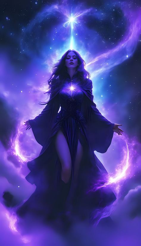 Fantasy Mage Aesthetic, Cosmic Witch Aesthetic, Purple Magic Aesthetic, Mage Aesthetic, Magical Women, Writing Fantasy, Goddess Artwork, Magic Aesthetic, Macro Shots