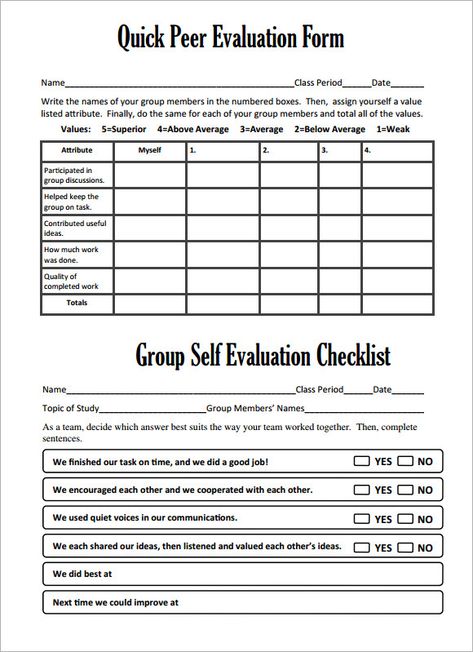 Peer Evaluation Form, Presentation Evaluation Form, Employee Evaluation, Employee Evaluation Form, Peer Assessment, Evaluation Employee, Assessment Checklist, Employee Performance, Teacher Evaluation