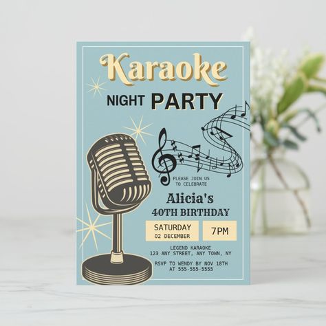 Karaoke Invitations, Karaoke Night, Mens Birthday Party, Party Night, Karaoke, 40th Birthday, Birthday Invitations, Invitation Template, Birthday Party