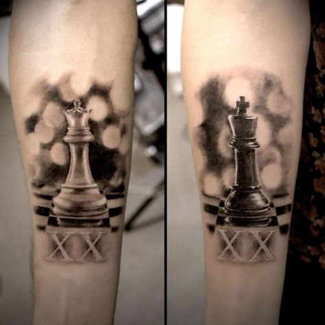 #king #queen #tattoo #tattoos #ideas #designs #men #formen #menstattooideas Cross Photos, Chess Piece Tattoo, King Queen Tattoo, Chess Tattoo, Him And Her Tattoos, Cute Matching Tattoos, Queen Chess Piece, Couple Matching Tattoo, Couples Tattoo Designs