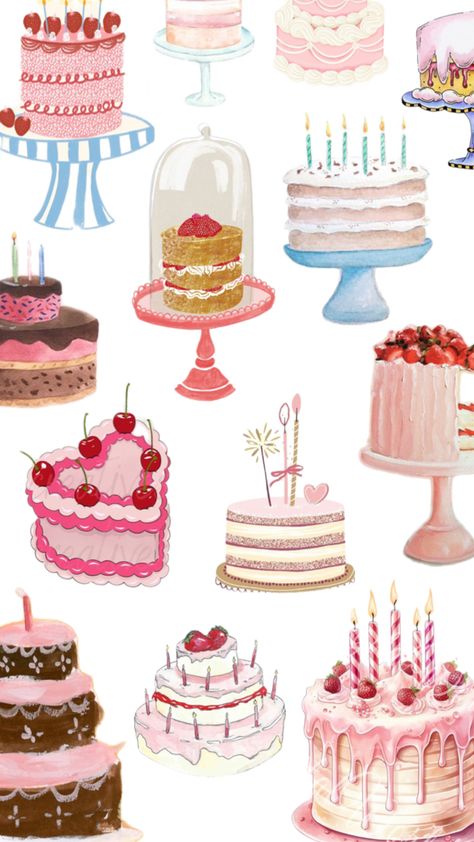 Cupcake Aesthetic Wallpaper, Girly Baking Aesthetic, Cake Sketch Drawings, Dessert Drawing, Bakery Illustration, Baking Wallpaper, Cupcakes Wallpaper, Cake Background, Birthday Cake Illustration