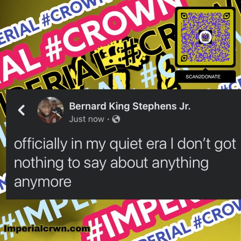 officially in my quiet era I don't got nothing to say about anything anymore - Imperial Crown Entertainment In My Quiet Era, Quiet Era, Money Bingo, White Tracksuit, Nothing To Say, Imperial Crown, In Memes, Organization Help, Live Events