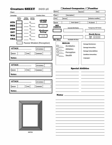 Dnd Animal Companion Sheet, Dnd Animal Companion, Dnd Pet Companion, Dnd Character Sheet Printable Free, Pathfinder Character Sheet, Dnd Monster Sheet, Dnd 5e Character Sheet Pdf, Dnd Character Sheet A5, Dnd Pets