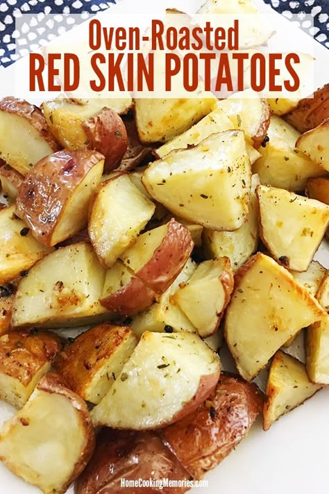 This Oven Roasted Red Skin Potatoes recipe is an easy side dish that pairs well with all your favorite main dish meats. You’ll only need a few ingredients: red skin potatoes, olive oil, minced garlic, and a few seasonings.#sidedish #redpotatoes Baked Potato Pieces In Oven, Seasoned Red Potatoes In Oven, Diced Red Potatoes In Oven, Baked Small Red Potatoes In The Oven, Cut Up Potatoes In Oven, Baked Red Potatoes In The Oven, Skin Potatoes Recipe, Small Red Potato Recipes, Red Potatoes In Oven