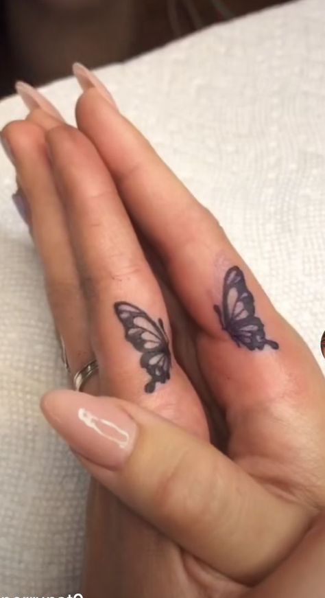 Finger Tattoo Ideas, Finger Tattoo, Matching Tattoos, Butterfly Tattoo, Tattoo Ideas, Tattoos