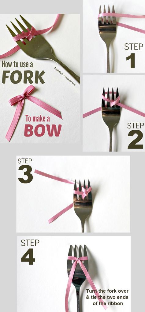 easy diy tutorial to make a mini fork ribbon bow How To Make A Bow With Ribbon Using A Fork, Bow Fork How To Make, Bow With Fork How To Make, How To Make Bows With A Fork, Fork Ribbon Bow, Make A Bow With A Fork, How To Make A Bow With A Fork, Fork Bows Tutorial, Ribbon Bow Earrings