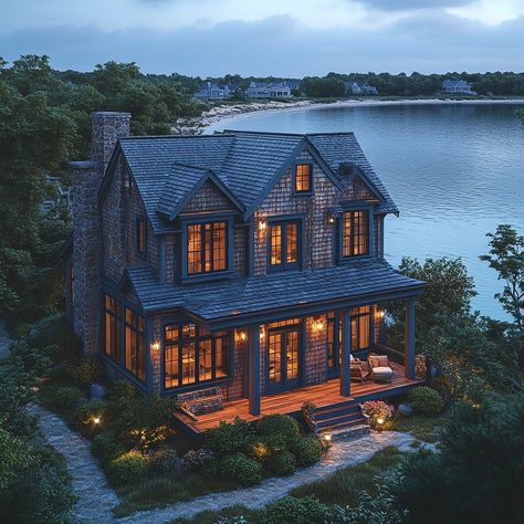 Immerse yourself in classic luxury at this Cottage-style Waterfront Property on the New England coastline, spanning 6,000 sqft. The soft light under an overcast sunrise, with bright color grading, highlights textures, capturing the essence of coastal serenity. Let this AI-rendered masterpiece inspire your blend of simplicity and luxury in a waterfront cottage. Can you hear the ocean's gentle lapping or feel the cool New England breeze? Share your thoughts below! 🌅🌊 #DreamHomeInspiration #LuxuryInteriors #CottageStyle #WaterfrontProperty #NewEnglandCoastline #OvercastSunrise #LuxuryLiving #LuxuryDesign #LuxuryLifestyle #HomeGoals #InspiringHomes #LuxuryTravel New England Architecture, New England House Exterior, England Buildings, Fabulous Homes, Brindleton Bay, New England House, New England Cottage, Coastal Luxury, New England Beach House