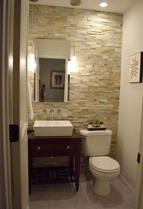 half bath renovation, bathroom ideas, diy, home improvement Small Bedroom Arrangement, Diy Stone Wall, Small Half Bathrooms, Half Bath Remodel, Half Bathroom Decor, Bedroom Arrangement, Bath Renovation, Revere Pewter, Casa Vintage