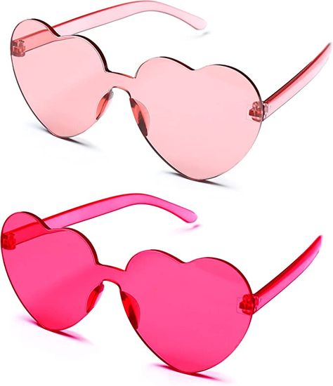 4E's Novelty 2 Pack Sunglasses for Women - Trendy Rimless Glasses, for Women & Men Party Outfit Accessories #ad Hot Pink Accessories, Sunglasses Party Favor, Party Outfit Men, Festival Sunglasses, Heart Shaped Glasses, Heart Glasses, Rimless Glasses, Trendy Glasses, Red Sunglasses