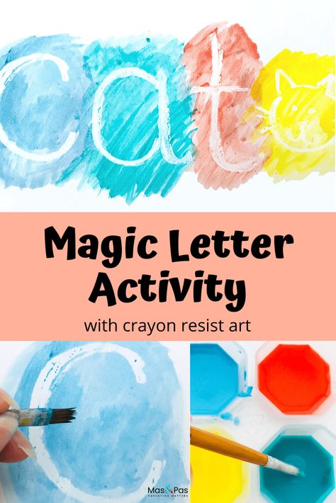 These magic letters are such a great writing activity for toddlers. Use crayon resist or wax resist art to make these secret letters appear. Your toddler can learn to write and have lots of fun seeing letters appear too. A great literacy activity for preschoolers and toddlers.  #secretletters #waxresistletters #crayonresistletters #literacyactivity #alphabetactivity #indooractivityfortoddlers #literacyactivitypreschool Wax Resist Art, Letters Activity, Magic Letters, Secret Letters, Letter Activity, Craft Ideas For Beginners, Resist Art, Literacy Activities Preschool, Crafts For Beginners