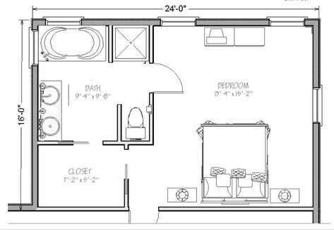 Master Suite Over Garage Plans, Small Guest Bedroom With Bathroom, 20 X 15 Master Suite, Narrow Master Suite Floor Plan, Bedroom With Attached Bathroom Master Suite, Combine Two Bedrooms Into Master Suite, Master Suite Dimensions, 24x24 Master Suite Plans, Half Wall Room Divider Bedroom Master Bath