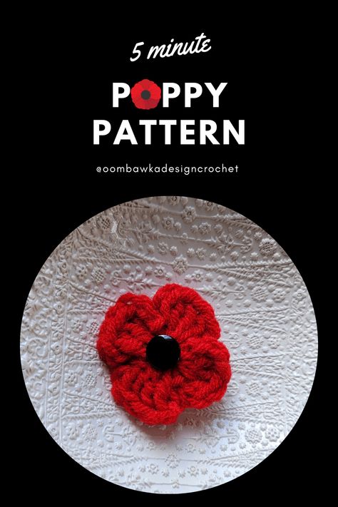 5 Minute Poppy Pattern ODC2020 Remembrance Poppy Crochet Pattern Free, Crochet Poppies Free Pattern, Poppy Crochet Pattern Free, Knitted Poppy Free Pattern, Crochet Poppy Free Pattern, Crochet Poppy Pattern, Poppy Tutorial, Knitted Poppies, Knitted Flower Pattern