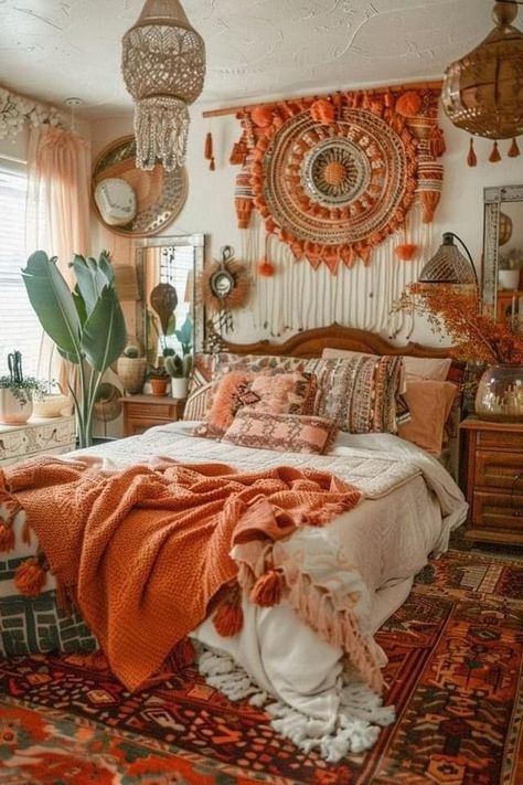 Transform your space with cozy fall bedroom decor ideas! Discover warm and inviting bedroom ideas to create the perfect autumn retreat. From rich color palettes to seasonal accents, find inspiration to make your fall bedrooms a haven of comfort. Embrace the essence of autumn bedroom decor and enjoy a snug, stylish sanctuary all season long. Colorful Eclectic Bedroom, Funky Bedroom, Fall Bedroom Ideas, Beautiful Room Ideas, Repurposed Decor, Dream Bedroom Inspiration, Fall Bedroom Decor, Cozy Fall Bedroom, Sage Green Bedroom