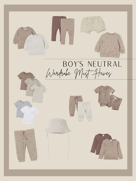 collage of neutral boy clothing for baby's, toddlers, and kids. All pieces are linked to the pin. Outfit Ideas Gender Neutral, Kids Capsule Wardrobe, Toddler Outfits Boy, Clothing Must Haves, Minimalist Parenting, Spring Baby Clothes, Minimalist Baby Clothes, Kids Winter Outfits