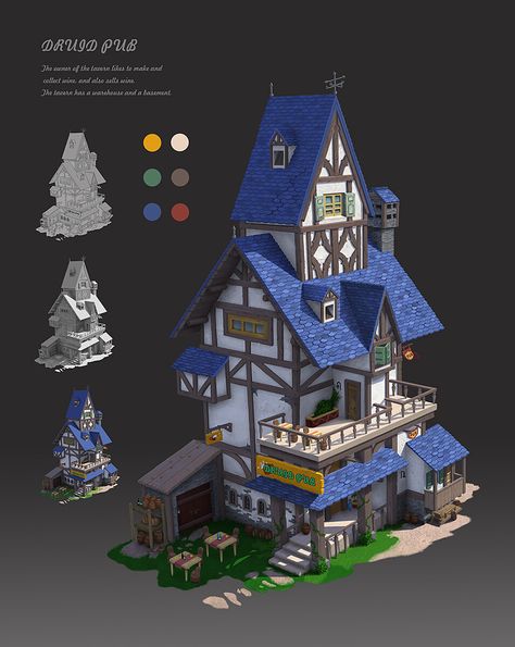 Game Architecture, Medieval Architecture Concept Art, Medieval Fantasy House Concept Art, Medieval House Concept, Fantasy House Concept, Medival Building Concept Art, Blender Architecture, Isometric Medieval, Lego Kingdoms