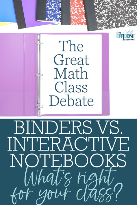 Math teachers! Wondering if your students are using the best tool for organizing their thoughts, notes, work, and more? I have used binders and interactive notebooks in my class and I am here to help you solve the debate for your class! This post helps you figure out what you need to think through to chose which resource will work for your math class. Which will win the great debate? Interactive Notebooks Middle School, Interactive Math Notebooks, Math Binder, Geometry High School, High School Math Teacher, Math Interactive, Math Interactive Notebook, Math Notebooks, Teaching Middle School