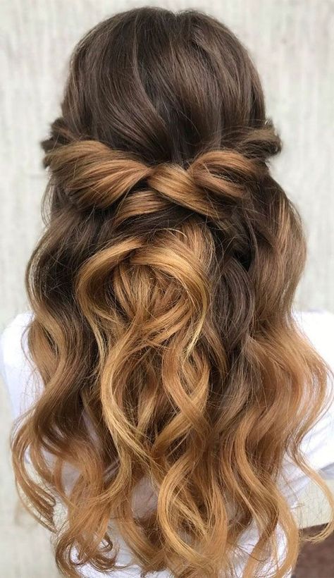 Half Up Hairstyles, Rope Braided Hairstyle, Half Up Curls, Ombre Hairstyles, Half Up Wedding Hair, Bronde Hair, Guest Hair, Hairstyles Hoco, Hair Hoco