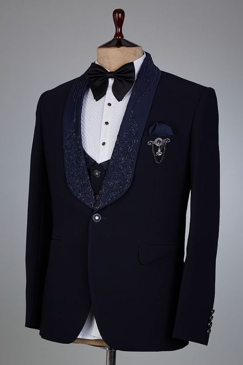 Buy Dark Midnight Blue Cutdana Embroidered Italian Tuxedo Suit Online | Samyakk Blue Blazer Outfit Men Wedding, Blue Coat Pant, Italian Tuxedo, Blue Blazer Outfit Men, Coat Pant For Men, Midnight Blue Suit, Groom Blue Suit, Blue Blazer Outfit, Dark Midnight Blue