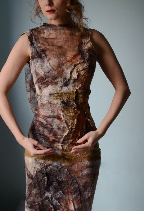 Eco Fashion Dress, Tovad Ull, A Level Textiles, Growth And Decay, Felt Fashion, Eco Dyeing, Eco Printing, Nuno Felting, Textiles Fashion