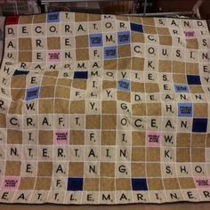 Scrabble Quilt | Quiltsby.me Scrabble Quilt Ideas, Scrabble Quilt, Family Tree Quilt, Plaid Quilts, Puzzle Quilt, Small Quilt Projects, Tiled Quilt, Scrabble Board, Letter Tiles