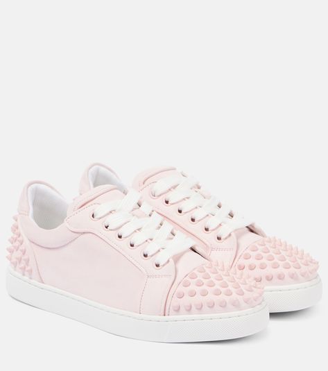 Vieira 2 studded leather sneakers in pink - Christian Louboutin | Mytheresa Pink Red Bottoms, Leng Shoes, Louboutin Sneakers Women, Red Bottoms Sneakers, Pink Louboutins, Christian Louboutin Shoes For Women, Womens Pink Sneakers, Christian Louboutin Shoes Sneakers, Louboutin Sneakers