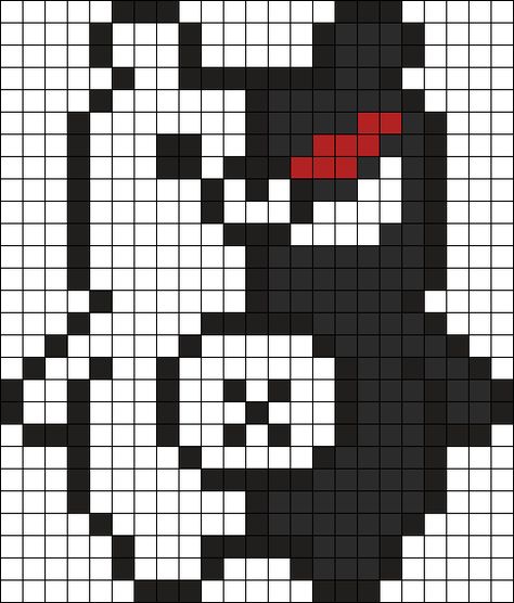 Pixel Art Pattern Danganronpa, Monokuma Perler Beads, Perler Bead Patterns Danganronpa, Pixel Art Pattern Characters, Danganronpa Pixel Sprites, Danganronpa Perler, Pixel Art Bear, Danganronpa Pixel Art, Pixel Sprites