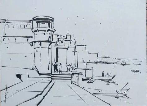 #7Varanasi Ghat# Bananasghat outdoor water color painting# water color on paper#Architecture#Sketch # Drawing Varanasi Ghat Sketch, Varanasi Ghat Painting, Varanasi Sketch, Banaras Ghat Painting, Varanasi Painting, Banaras Ghat, Varanasi Ghat, Streets Photography, City Streets Photography