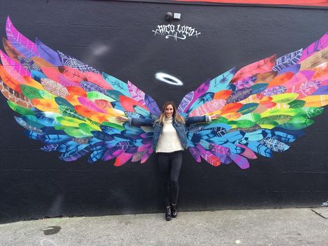 Looking for the best places to take photos in Dublin? Here are the most instagrammable spots in the city. Ireland Honeymoon, On The Wings Of Love, Angel Wings Art, Selfie Wall, Instagram Wall, Most Instagrammable Places, Wings Art, Murals Street Art, Graffiti Wall Art