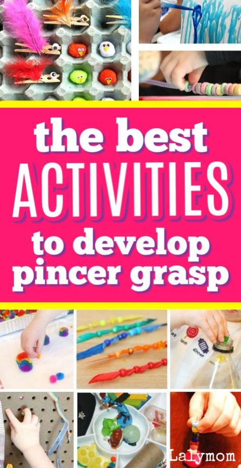 Fine motor development is super important, and these 15 pincer grasp activities will have your toddlers and preschoolers practicing that important developmental skill without even knowing it! Make fine motor learning fun and playful with these hands on activities.  #finemotor #toddler #preschool #pincergrasp #OT #apraxia #lalymom Pincer Grasp Activities, Kids Gratitude Journal, Preschool Fine Motor Skills, Occupational Therapy Kids, Preschool Fine Motor Activities, Fine Motor Development, Fine Motor Activities For Kids, Occupational Therapy Activities, Preschool Fine Motor