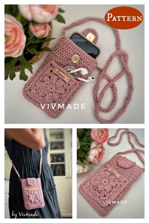 Phone Bag Crochet, Tote Crochet, Crochet Phone Cases, Crossbody Phone Bag, Crochet Mobile, Crochet Bag Pattern Free, Mode Crochet, Bag Pattern Free, Crochet Pouch