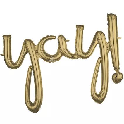 Air-Filled White Gold Yay Cursive Letter Balloon Banner, 35in x 25in Yay Balloons, Script Banner, Gold Foil Balloons, Easy Party Decorations, Script Necklace, Script Words, Balloon Shop, Large Balloons, Custom Balloons