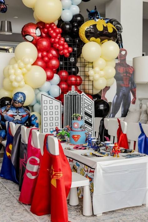 6th Birthday Party Ideas, Party Ideas For Girls, Marvel Birthday Party, Marvel Party, Superman Birthday, Superhero Birthday Cake, Avenger Birthday Party, Spiderman Birthday Party, Boy Birthday Party Themes