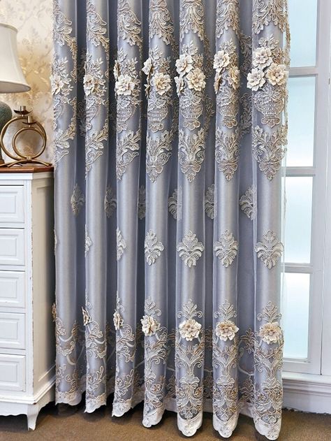 Flower Decor Double Layer Single Panel Curtain | SHEIN USA Pretty Curtains Bedroom, Curtain Tips, Single Panel Curtain, Fancy Curtains, Blue Bedroom Walls, Furniture Reupholstery, French Curtains, Curtains And Draperies, French Windows