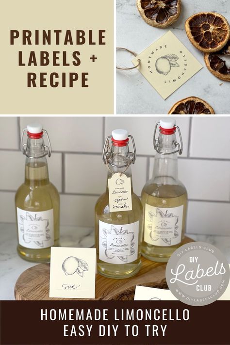 Head to DIY Labels Club where Sibyl Smith is sharing her version of the Limoncello drink she had in Italy. This Limoncello Spritzer makes for a perfect gift. Limoncello Labels Printable Free, Homemade Limoncello Recipe, Diy Labels Printable, Limoncello Gift, Limoncello Labels, Gin Label, Christmas Gifts Food, Limoncello Recipe, Homemade Limoncello