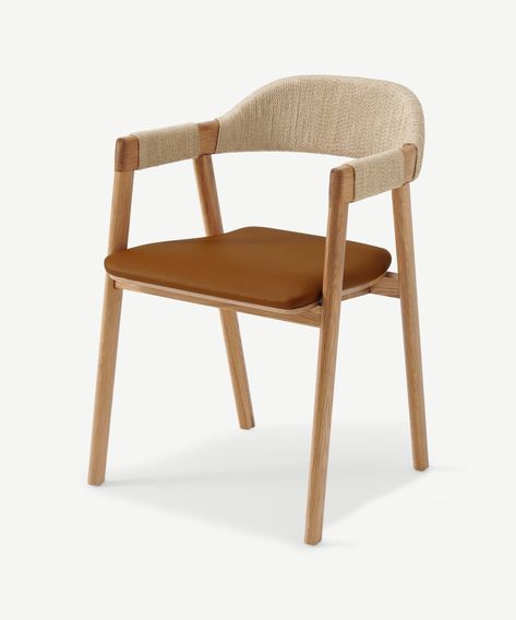 Nishan Dining Chair, Tan Faux Leather & Oak | MADE.com Tan Dining Chair, Ikea Dining Chair, Chaise Restaurant, Ikea Dining, Wood Folding Chair, Midcentury Modern Dining Chairs, Rattan Dining Chairs, Bistro Chairs, Restaurant Chairs