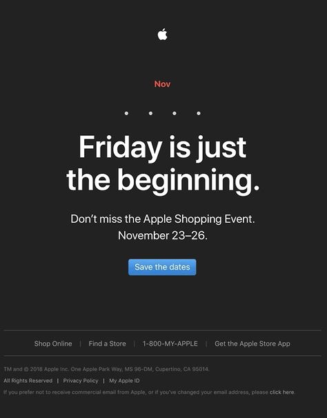 The Apple Shopping Event is almost here | Really Good Emails Black Friday Sale Email, Apple Shopping, Black Friday Email Design, Black Friday Advertising, Black Friday Email, Black Friday Campaign, Teaser Campaign, Sale Email, Coffee Shop Branding