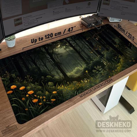 Gaming Desk Mat, Laptop Mouse, Neoprene Rubber, Led Controller, Green Nature, Desk Setup, Dark Forest, Play Mat, Gaming Setup