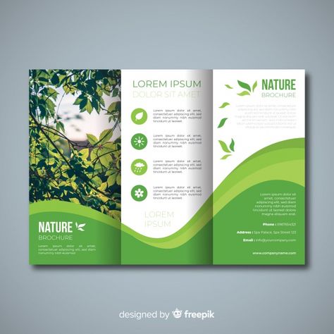 Trifold nature flyer with image | Free Vector #Freepik #freevector #brochure Leaflet Template, Brochure Design Layouts, Brochure Cover Design, Brochure Design Creative, Brochure Design Layout, Poster Design Layout, Trifold Brochure Design, Corporate Brochure Design, Square Brochures