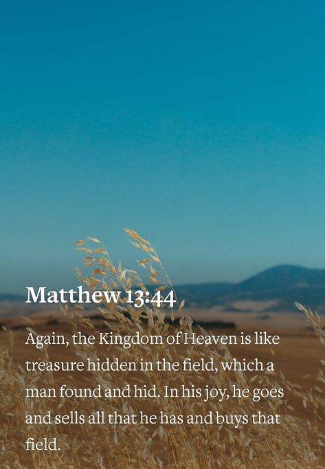 Matthew 13:44 Matthew 13:44, Matthew 13, Scripture Wallpaper, Matthew 1, The Kingdom Of Heaven, Redeeming Love, Bible Book, I Love You God, Holy Father