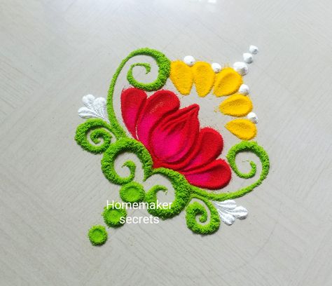 More videos on Homemaker secrets youtube channel Simple Lotus Rangoli Designs, Minimalist Rangoli, Lotus Border Rangoli, Lotus Kolam Rangoli Designs, Easy Lotus Rangoli, Lotus Rangoli For Diwali, Short Rangoli Designs, Small Simple Rangoli Designs, Flower Rangoli Designs Simple