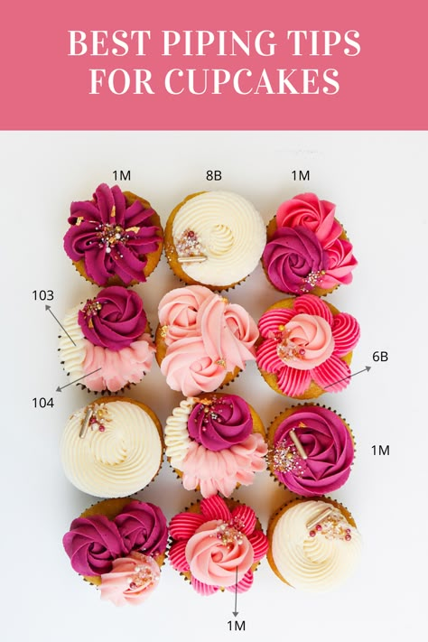 Piping Tips For Cupcakes, Best Piping Tips, Cupcake Decorating Ideas, Deco Cupcake, Cupcake Piping, Cakes Decorating, Cupcake Decorating Tips, Cake Piping, Cupcake Cake Designs