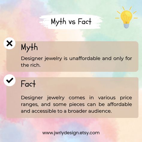 Myth Vs Fact . . . Now shop at: www.jwrlydesign.etsy.com and check out more about our products.  Follow @jwrlydesign for more future content. #jewellery #jewelry #fashion #earrings #necklace #handmade #gold #accessories #silver #jewellerydesign #love #jewels #ring Jewellery Content, Jewelry Promo, Myth Vs Fact, Jewellery Card, Jewelry Facts, Diamond Facts, Jewelry Knowledge, Gold Jewellry, Cube Necklace