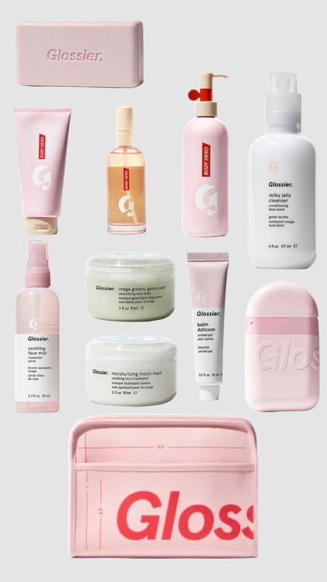 Glossier Makeup Bag, Glossier Rose Balm Dotcom, Glossier Kit, Glossier Tote Bag, Flawless Skin Routine, Glossier Body Hero, Glossier Packaging, Face Mist Spray, Detoxifying Face Mask