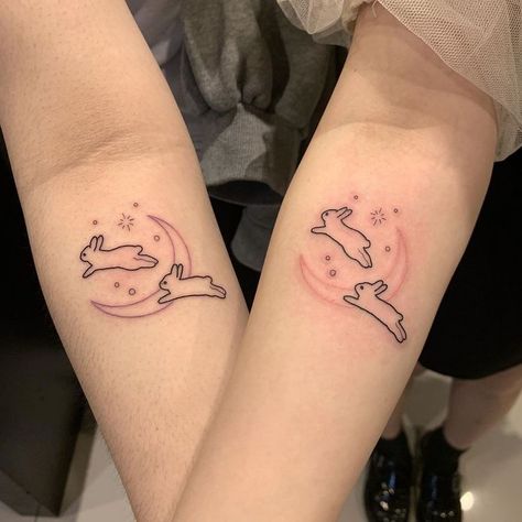 Kawaii Bunny Tattoo, Two Bunnies Tattoo, Cute Bunny Tattoo, Kawaii Tattoo Ideas, Bunny Tattoo Ideas, Kawaii Tattoos, Tatuaje Studio Ghibli, Bunny Tattoo, Bunny Tattoos