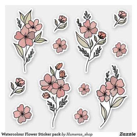 Watercolour Flower Sticker pack Printed Flowers Design, Aesthetic Vintage Flower Sticker, Flower Design For Scrapbook, Aesthetic Flower Drawing Vintage, Vintage Style Stickers, Aesthetic Flowers Printable, Beautiful Stickers Design, Aesthetic Birthday Stickers Printable, Diy Flower Stickers