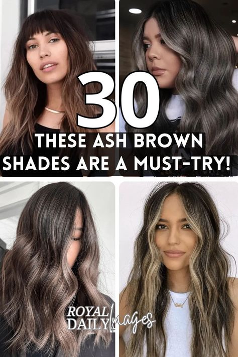 30 Ash Brown Shades Are a Must-Try! Ash Brown Face Framing Highlights, Ashy Brown Hair Colors, Toner For Dark Brown Hair, Dark Hair With Ash Brown Highlights, Cool Ashy Brown Hair, Ash Medium Brown Hair, Medium Ash Brown Hair With Highlights, Ashy Chocolate Brown Hair, Cool Brunette Hair Color Ash Brown