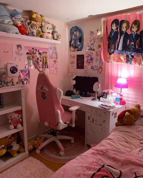 (〃´𓎟`〃)’s Instagram profile post: “here’s my room from an angle you might not have seen before ^__^ - - - - - - - - - #gorecore #kawaii #kawaiiaesthetic #animeguro…” Anime Themed Room, Cutecore Bedroom, Bunny Bedroom, Cutecore Room, Hello Kitty Room Decor, Gamer Bedroom, Hello Kitty Rooms, Otaku Room, Pink Room Decor