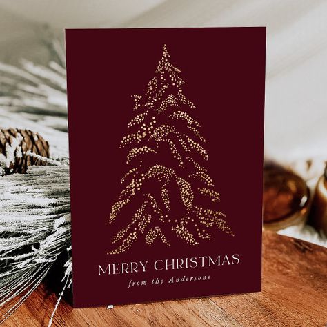 $2.42 | Sparkling Winter Pine Merry Christmas Non-Photo - merry christmas, christmas, holiday, christmas tree, pine tree, modern, elegant, without photo, minimalist, burgundy Calligraphy Holiday Cards, Business Christmas Card, Company Holiday Cards, Classic Christmas Cards, Company Christmas Cards, Minimalist Christmas Card, Corporate Holiday Cards, Glamorous Christmas, Family Christmas Card