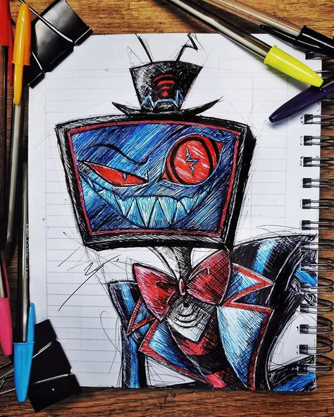 Mr. Clay & Dr. Art (@clayframes) • Instagram photos and videos Hazbin Hotel Drawings Pencil, Happy Drawing Ideas, Hazbin Hotel Drawings, Cartoon Art Styles Sketches, Mad Hatter Drawing, Self Taught Artist, Notebook Drawing, Creative Drawing Prompts, Self Taught